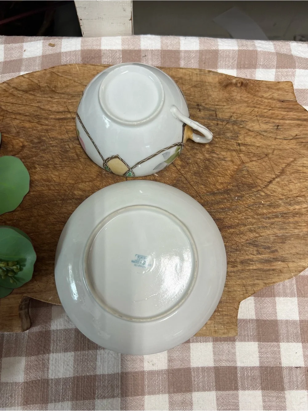 Vintage Nippon teacup and saucer handpainted grandma core